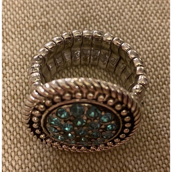 Aqua Crystal Silver Stretch Ring - Picture 2 of 2